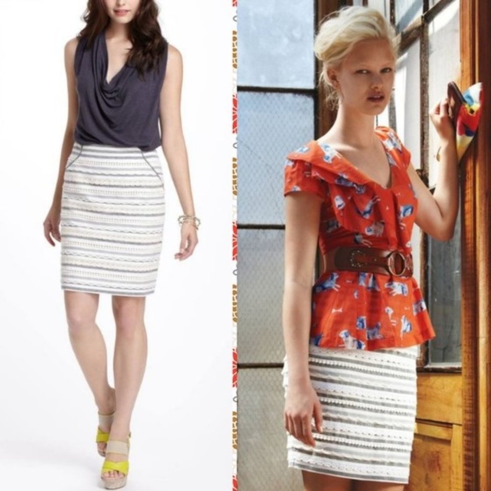 Anthropologie Tabitha Sailing Lace Trim Skirt Size 8